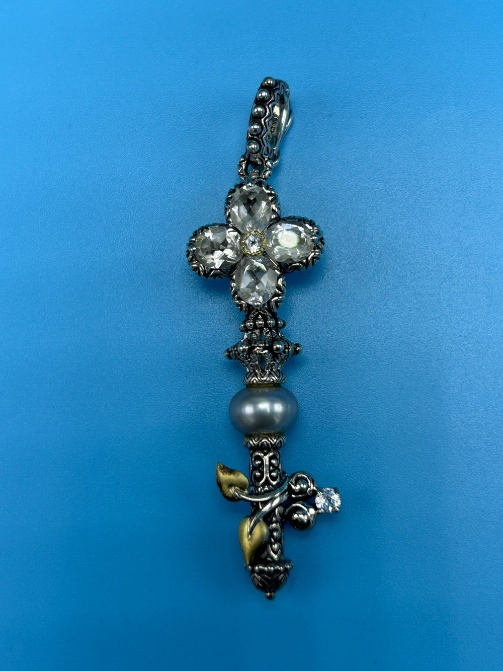 Barbara Bixby 925 Sterling Silver 18k White Topaz Grey Pearl Key Enhancer